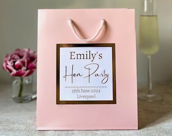 Personalised Pink Hen Party Bag with Foil Sticker | Rose Pink Gift Bag | Bridal Shower, Bridesmaid Favour Bags | Hen Party & Wedding Favours