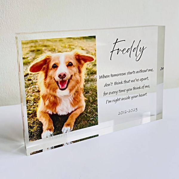 Dog Memorial Gift Photo Keepsake - Personalised Pet Loss Sympathy Plaque - Custom Pet Memorial Gift Frame - Cat Bereavement Gift for Friend
