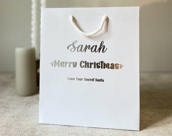 Personalised Secret Santa Gift Bag - Secret Santa Bag, Luxury Rope Handled Bag, Santa Sack, Custom Gift Bag, Office Christmas Gift Bag