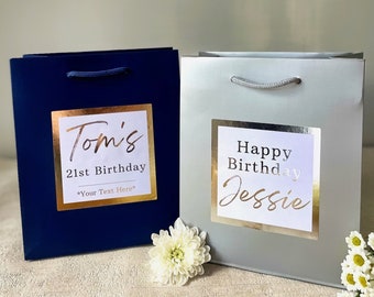 Personalised Happy Birthday Gift Bag - Luxury Foil Birthday Sticker - DIY Birthday Party Bag - Age Birthday Favour Bag - Birthday Gift Wrap