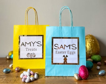 Personalised Easter Gift Bag with Custom Sticker -3 Designs, 15+ Colours - Perfect for Easter Gifting & Hunting - Great as Easter Treat Bags