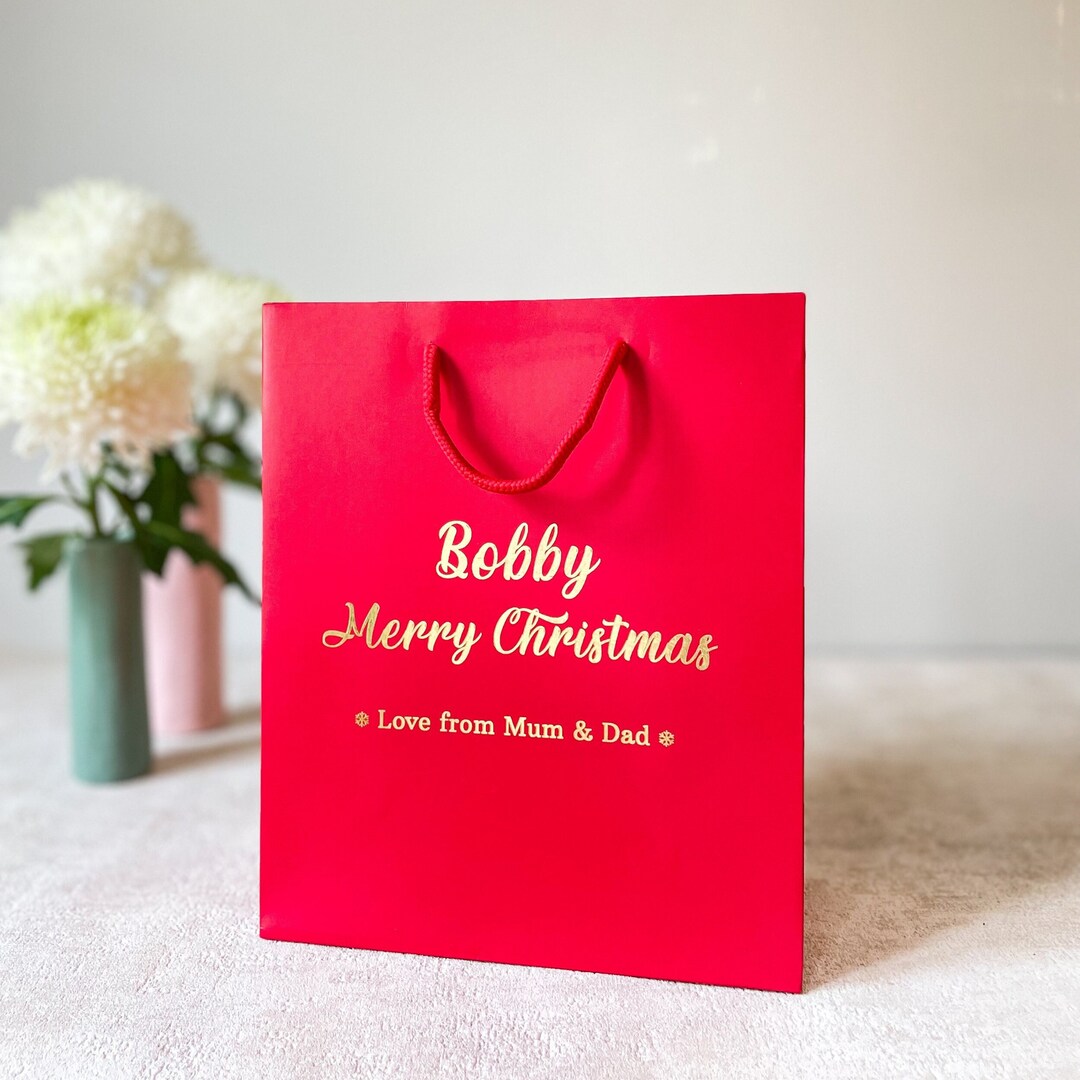 Personalised Christmas Gift Bag Xmas Gift Bag, Luxury Rope Handled Bag