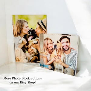 Personalised Acrylic Photo Block Anniversary Wedding Keepsake – custom photo gift for birthdays, Valentine’s Day, Mother’s Day, Father’s Day & Christmas. Choose 20 cm × 6 cm or 15 cm × 5 cm clear acrylic, UV-printed with your favourite family photo and personalised two-line message. Perfect desk or shelf décor keepsake, crafted to last and ready to gift for every special occasion