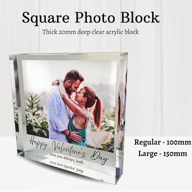 Find the perfect Valentines Day gift with Personalised Acrylic Photo Blocks. Capture your cherished moments in high quality UV printed keepsakes. Ideal for anniversaries and couples milestones. Fast dispatch, tracked delivery.
