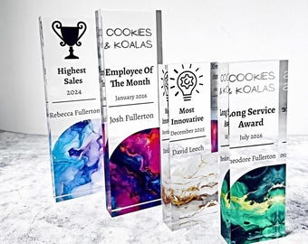 Corporate Trophy Personalised, Acrylic Employee Recognition Award with Logo