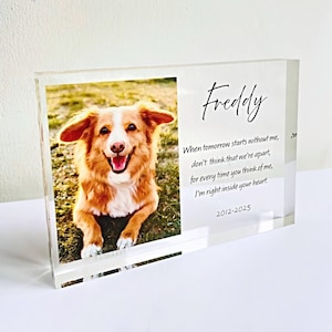 Dog Memorial Gift Photo Keepsake - Personalised Pet Loss Sympathy Plaque - Custom Pet Memorial Gift Frame - Cat Bereavement Gift for Friend