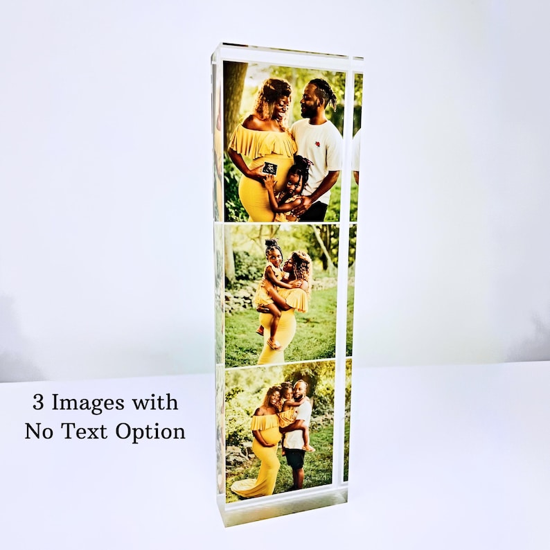 Personalised Acrylic Photo Block Anniversary Wedding Keepsake – custom photo gift for birthdays, Valentine’s Day, Mother’s Day, Father’s Day & Christmas. Choose 20 cm × 6 cm or 15 cm × 5 cm clear acrylic, UV-printed with your favourite family photo and personalised two-line message. Perfect desk or shelf décor keepsake, crafted to last and ready to gift for every special occasion