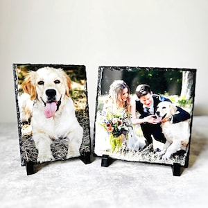Photo Slate Anniversary Gift, Personalised Stone Photo Frame for Couples