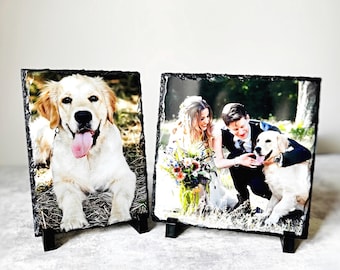 Photo Slate Gift - Personalised Slate Photo Frame for Anniversaries, Weddings, Birthdays, Christmas & Valentines - Stone Slate Photo Gift