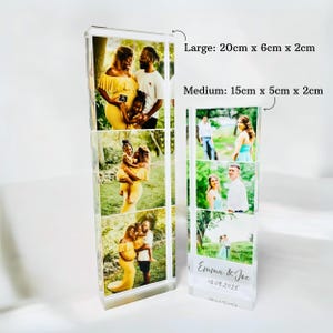 Personalised Acrylic Photo Block Anniversary Wedding Keepsake – custom photo gift for birthdays, Valentine’s Day, Mother’s Day, Father’s Day & Christmas. Choose 20 cm × 6 cm or 15 cm × 5 cm clear acrylic, UV-printed with your favourite family photo and personalised two-line message. Perfect desk or shelf décor keepsake, crafted to last and ready to gift for every special occasion