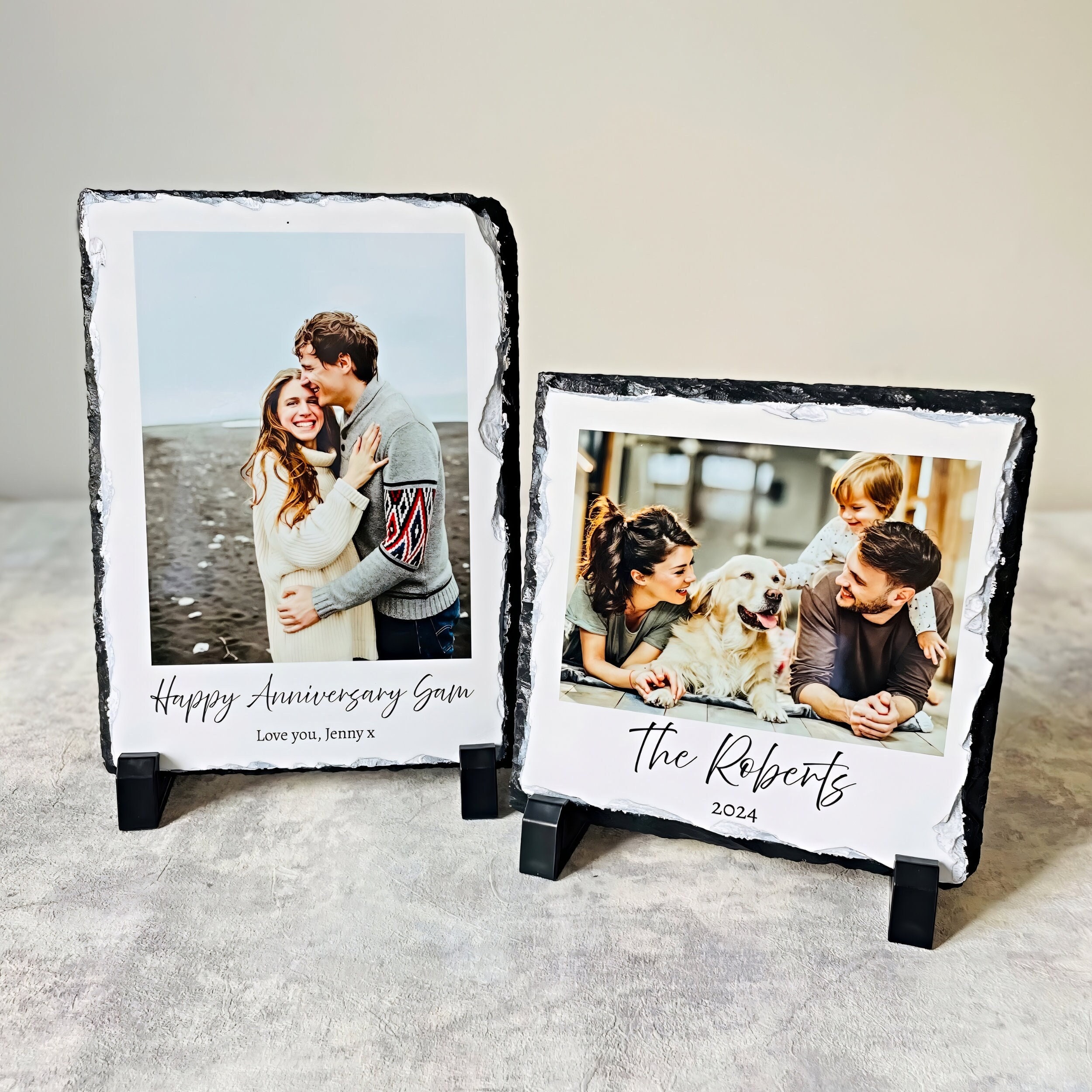 Regalo de pizarra con foto personalizado - Marco de pizarra personalizado para aniversarios, bodas, Navidad y cumpleaños - Placa de pizarra con foto hecha a mano