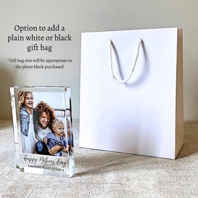 Personalised Acrylic Photo Block Anniversary Wedding Keepsake – custom photo gift for birthdays, Valentine’s Day, Mother’s Day, Father’s Day & Christmas. Choose 20 cm × 6 cm or 15 cm × 5 cm clear acrylic, UV-printed with your favourite family photo and personalised two-line message. Perfect desk or shelf décor keepsake, crafted to last and ready to gift for every special occasion