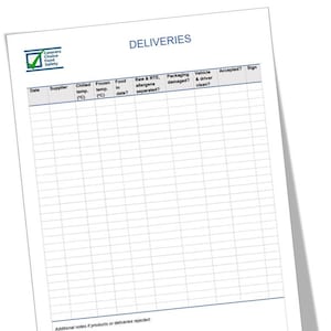 Delivery Checklist, HACCP form, restaurant, cafe, food safety, food hygiene.