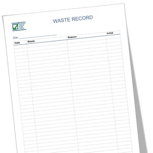 Kitchen Waste Record, HACCP form, restaurant, cafe, food safety, food hygiene.