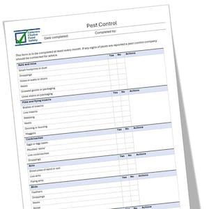 Pest Control Checklist, HACCP form, restaurant, cafe, food safety, food hygiene.