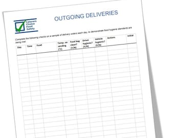 Outgoing Food Delivery Checklist, HACCP form, restaurant, cafe, food safety, food hygiene.