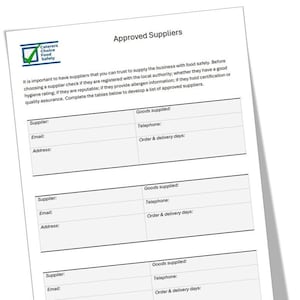Approved Supplier traceability record, HACCP form, restaurant, cafe, food safety, food hygiene.