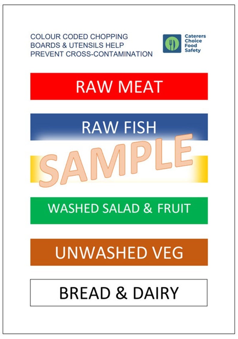Colour Coded Chopping Board Set With Rack & Wall Chart 450x300x10mm (6 Pack