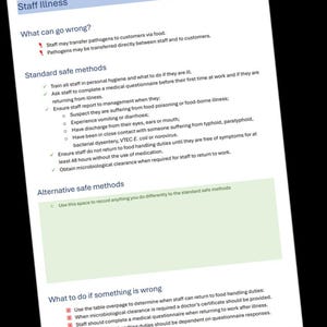 Staff Illness - HACCP-Generator Staff Training Card für Gastgewerbebetriebe. PDF-Download.