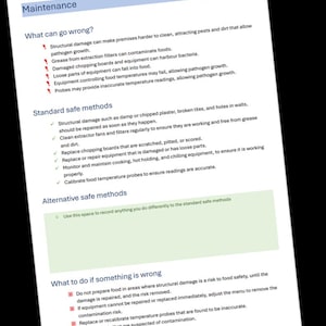 Wartung - HACCP-Generator Staff Training Card für Gastgewerbebetriebe. PDF-Download.