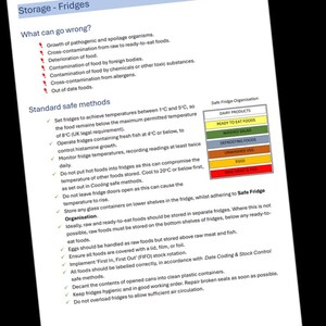 Fridge Storage - HACCP Builder Staff Training Card for hospitality businesses. PDF download.