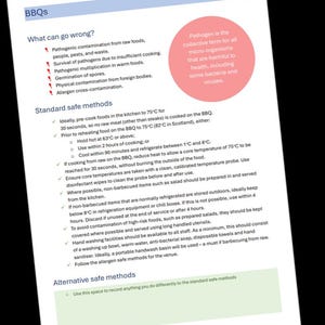 BBQs - HACCP-Generator Staff Training Card für Gastgewerbebetriebe. PDF-Download.
