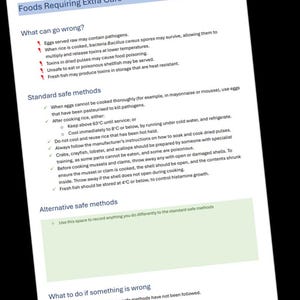 Lebensmittel, die zusätzliche Sorgfalt erfordern - HACCP-Generator Personalschulungskarte für Gastgewerbebetriebe. PDF-Download.