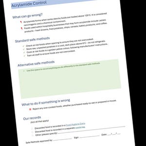 Acrylamidkontrolle - HACCP-Generator Personalschulungskarte für Gastgewerbebetriebe. PDF-Download.