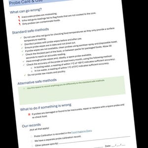 Probe Care & Use - HACCP-Generator Personalschulungskarte für Gastgewerbebetriebe. PDF-Download.