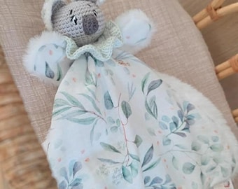 Personalized hand-embroidered cuddly toy - Koala cuddly toy - Handmade crochet cuddly toy, baby gift - Double gauze muslin - Handmade
