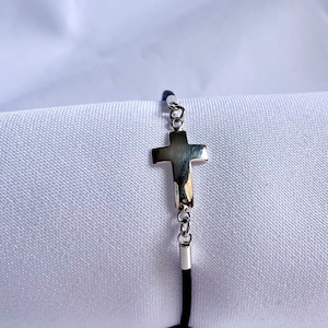 Leather bracelet with sterling silver cross, handmade, religious or Christian gift, original leather - unisex jewelry
