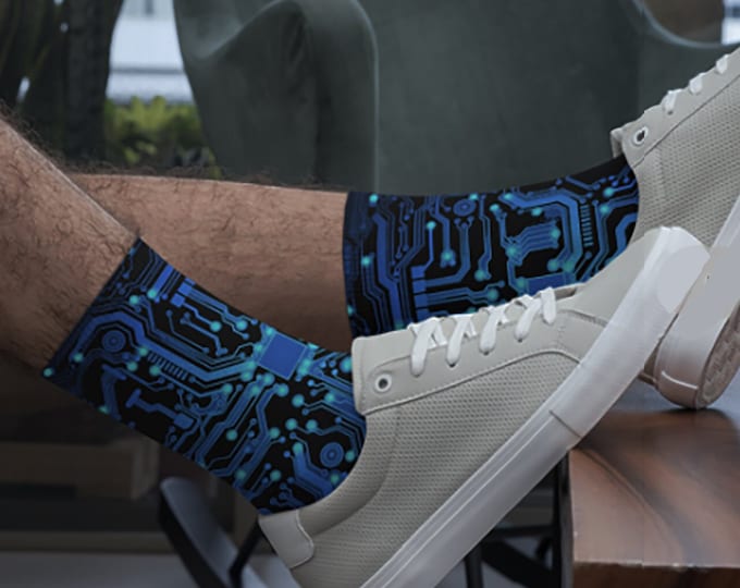 Blue/Green Circuit Board socks, quality unisex crew socks, computer science gift, it gift, computer engineer, programmer, circuit board gift
