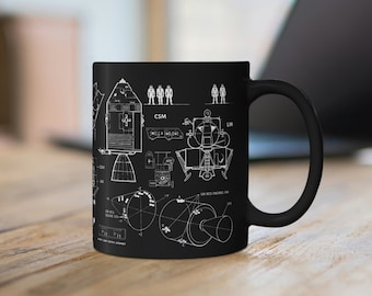 Caneca Rocket Science, Módulo Lunar da Nave Espacial Apollo, astronauta, viagem espacial, desenhos técnicos, caneca de exploração espacial, presente para professor de ciências