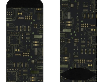 Unisex Circuit Board Socks, Geeky Computer Crew Socks