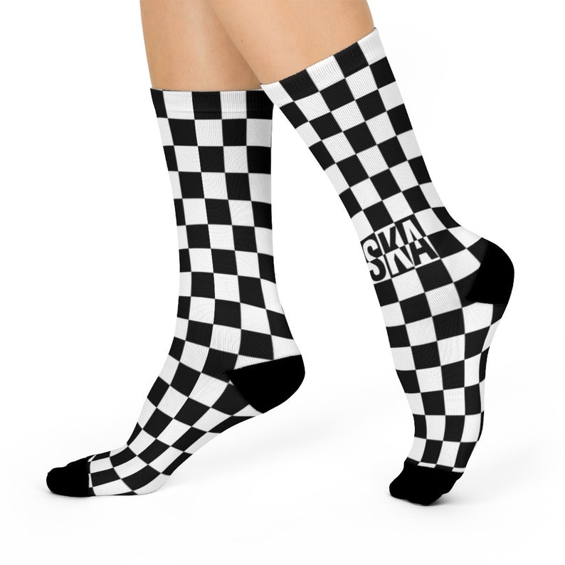 Ska Socks - Unisex, checkerboard pattern socks, music gift, ska gift, black and white socks, mod socks, music socks, rude boy rude girl gift ska in black/white