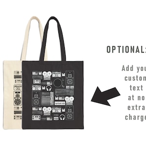 Retro Music Gear tote bag, sound engineer gift, personalized music tote, DJ bag, music teacher gift, musician/music producer studio gift
