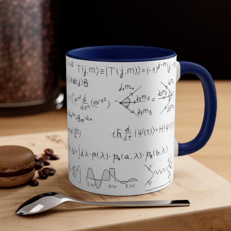 Caneca de Física Quântica - Equações, presente científico, caneca de quark, estudante de física, física de partículas, presente para professor de ciências, presente de formatura em ciências Navy