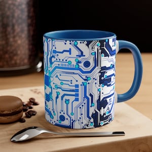 Blue Circuit Board Two-tone Mug, it gift, computer engineer mug, computer science, it crowd, circuit board gift, programmer mug