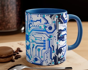 Taza con placa de circuito azul, regalo para ingeniero informático