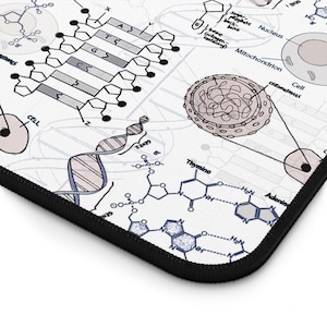 May include: A white background with a black and white illustration of a DNA strand, a cell, a nucleus, a mitochondrion, and the chemical structures of adenine and thymine. The text "Sugar-phosphate backbone", "base (nitrogen containing)", "Nucleus", "Mitochondrion", "Cell", "Chromosomes", "Thymine", "Adenine", "G", "C", "T", "A", and "2" are also included in the illustration.