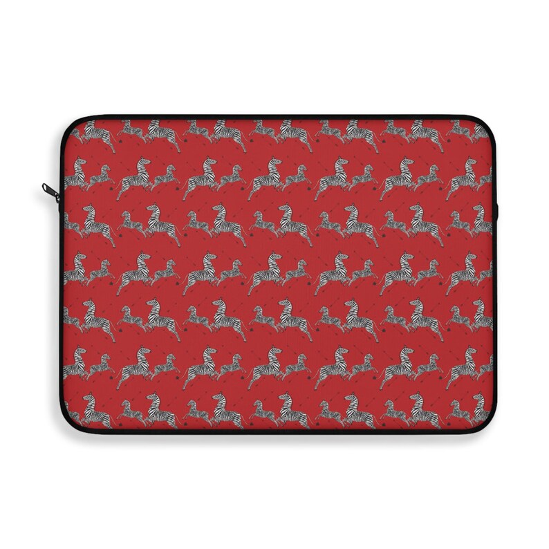 Margot Tenenbaum's laptop sleeve, Wes Anderson gift, zebra laptop case, red laptop bag, tablet sleeve, Scalamandre zebras, animal print case image 3