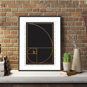 Math Art Print - Fibonacci Spiral, golden ratio print, mathematician poster, mathematics art, Fibonacci sequence, math gift, giclee print