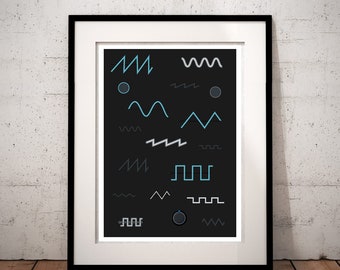 Synthesizer Waveforms Art Print, Music Studio Decor