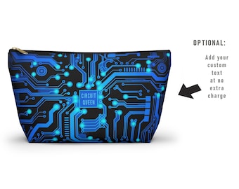 Bolsa de accesorios con placa de circuito azul, regalo personalizado, estuche para lápices de informática, ingeniero informático, programador, neceser, neceser de maquillaje