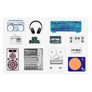 Retro Music Gear Stickers, Old school music sticker sheet, vinyl music stickers, music gift, dj stickers, sound engineer stickers