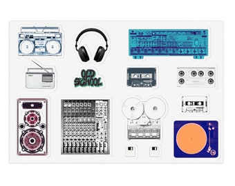 Retro Music Gear Stickers, Old school music sticker sheet, vinyl music stickers, music gift, dj stickers, sound engineer stickers