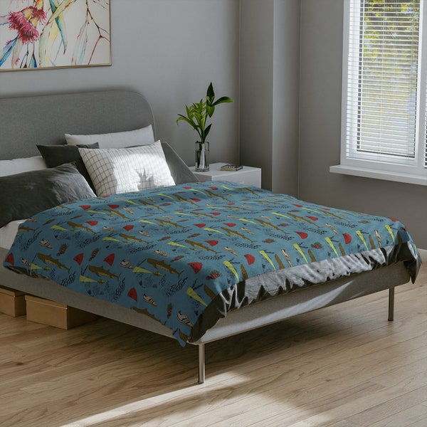 The Life Aquatic Throw Blanket, Wes Anderson gift, ocean theme blanket, Team Zissou, plush fleece, bedroom, living room decor