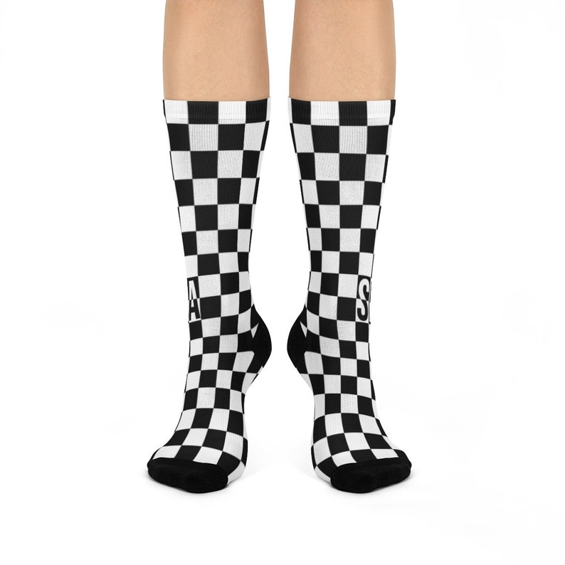 Ska Socks - Unisex, checkerboard pattern socks, music gift, ska gift, black and white socks, mod socks, music socks, rude boy rude girl gift image 3