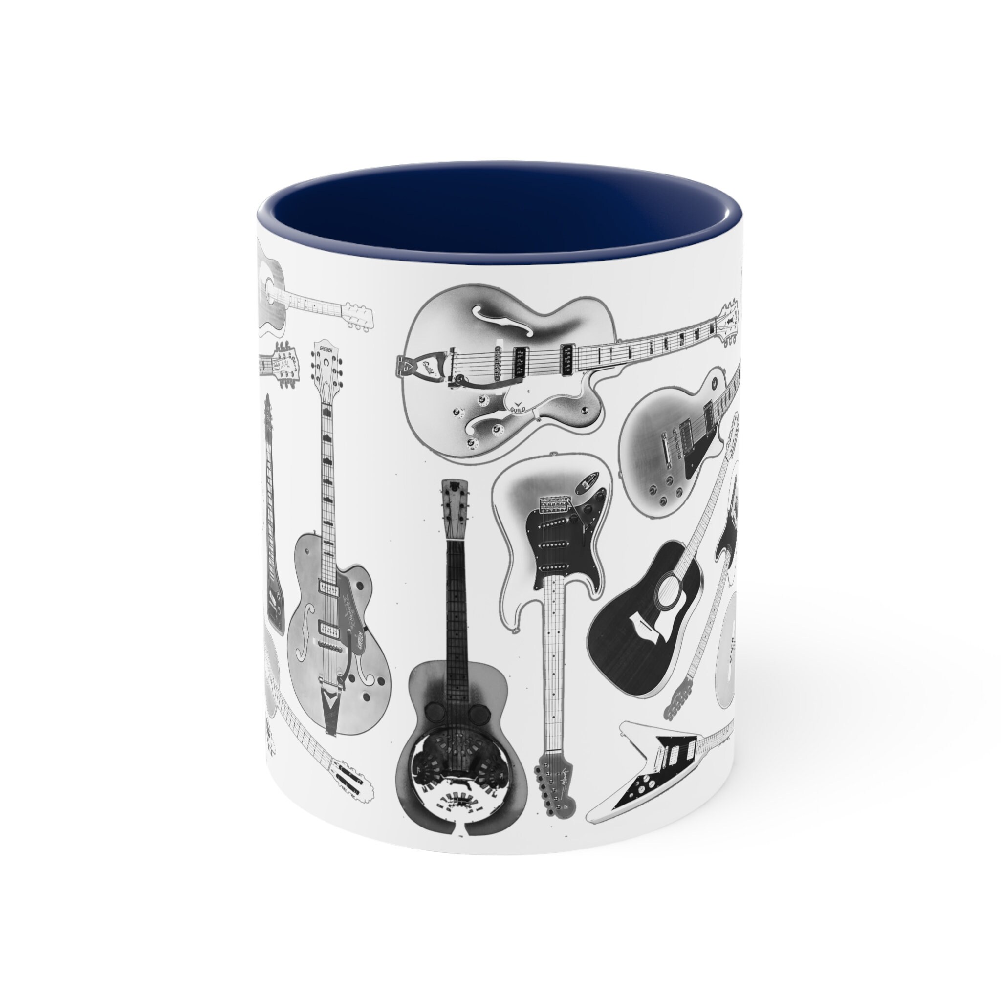 Tazza per chitarra bassa, tazza da caffè in ceramica, motivo: chitarra, 350 ml, tazza d'acqua con motivo chitarra, tazza da caffè con strumenti musicali per gli amanti della musica