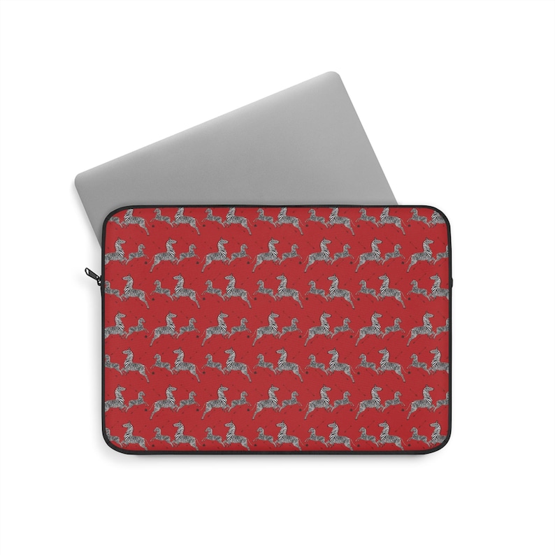 Margot Tenenbaum's laptop sleeve, Wes Anderson gift, zebra laptop case, red laptop bag, tablet sleeve, Scalamandre zebras, animal print case image 1